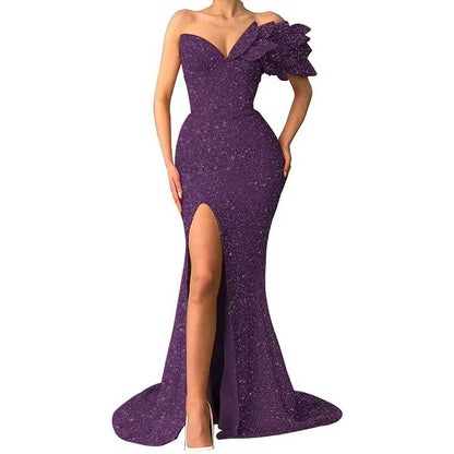 Sequin Wedding Prom Dresses Sparkly One Shoulder Mermaid Evening Gonws