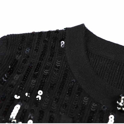 Sequin Knit Cardigan Crop Top + Skirt Suit