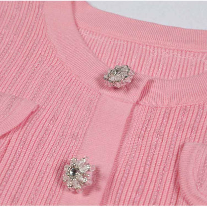 Sequin Knit Cardigan Crop Top + Skirt Suit