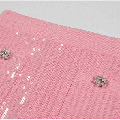 Sequin Knit Cardigan Crop Top + Skirt Suit