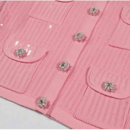 Sequin Knit Cardigan Crop Top + Skirt Suit