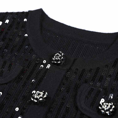 Sequin Knit Cardigan Crop Top + Skirt Suit