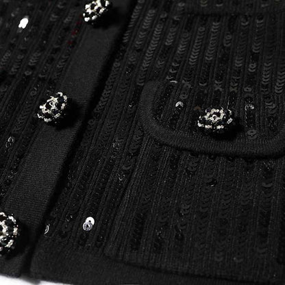 Sequin Knit Cardigan Crop Top + Skirt Suit