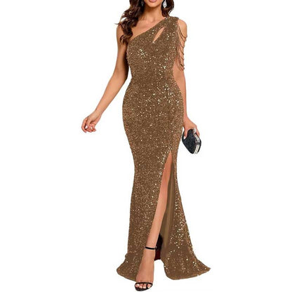 Sexy One Shoulder Sequin Prom Gown – High Slit, Custom Tailored & Bodycon Fit