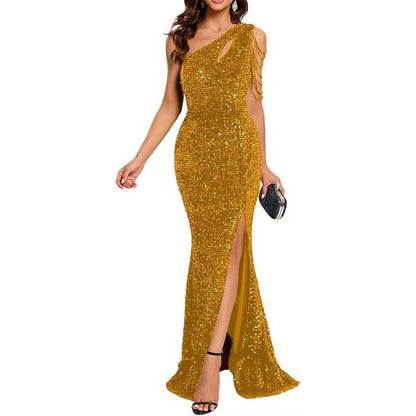 Sexy One Shoulder Sequin Prom Gown – High Slit, Custom Tailored & Bodycon Fit