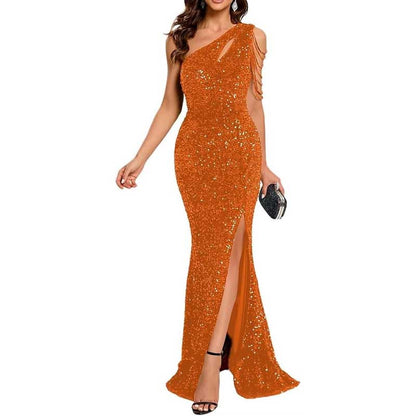 Sexy One Shoulder Sequin Prom Gown – High Slit, Custom Tailored & Bodycon Fit