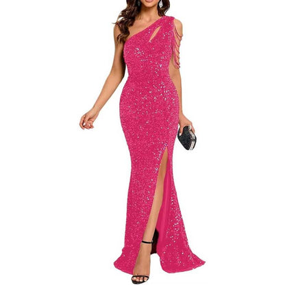 Sexy One Shoulder Sequin Prom Gown – High Slit, Custom Tailored & Bodycon Fit