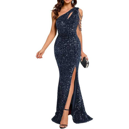 Sexy One Shoulder Sequin Prom Gown – High Slit, Custom Tailored & Bodycon Fit