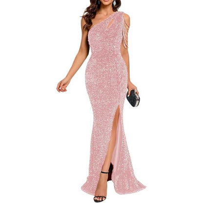 Sexy One Shoulder Sequin Prom Gown – High Slit, Custom Tailored & Bodycon Fit