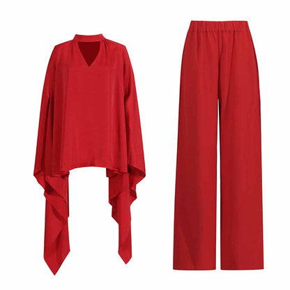 Shawl Ruch Cutout Pants Set 2 PCS Pantsuit