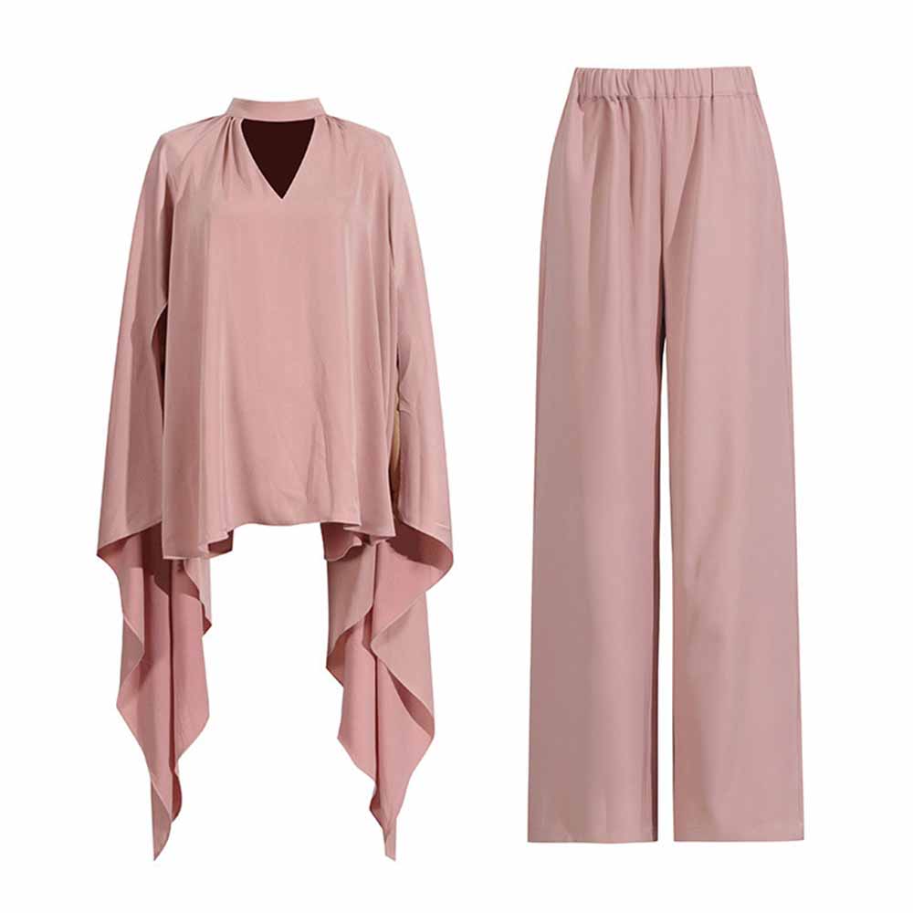 Shawl Ruch Cutout Pants Set 2 PCS Pantsuit