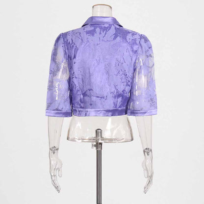 Shirt Collar Two Piece Midi Skirt Suit With Half-Sleeves