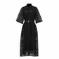 Short Sleeve Hollow Out Lace Midi Dress With Belt