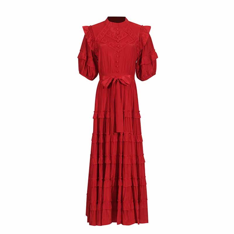 Short Sleeve Stringy Selvedge Round Neck Midi Dress