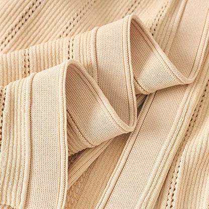 Short Sleeves Knitted Midi Dress Beaded Collar Body-Con Long Dress