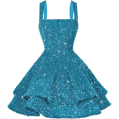 Short Sparkly Homecoming Dresses Sweet 16 Tiered Short Cocktail Party Gown