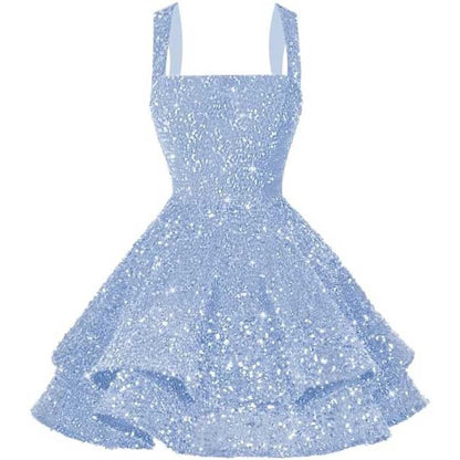 Short Sparkly Homecoming Dresses Sweet 16 Tiered Short Cocktail Party Gown
