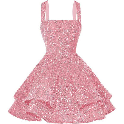 Short Sparkly Homecoming Dresses Sweet 16 Tiered Short Cocktail Party Gown