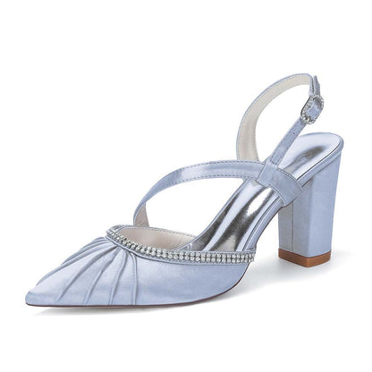 Women's High Heel Sandals with Rhinestones, Crisscross T-Strap Buckle, Chunky Heel & Peep Toe