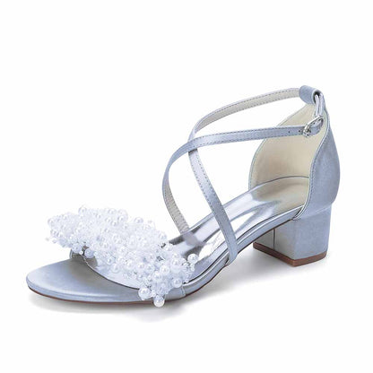 Women's Pearl Embellished Block Heel Sandals for Wedding Party | Elegant Bridal & Bridesmaid Shoes