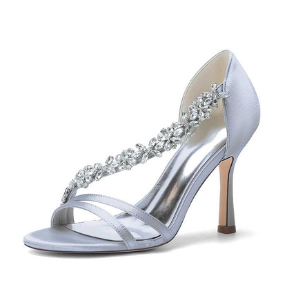 Rhinestone High Heel Sandals | Bridal Wedding Shoes | Open Toe Elegant Dress Footwear