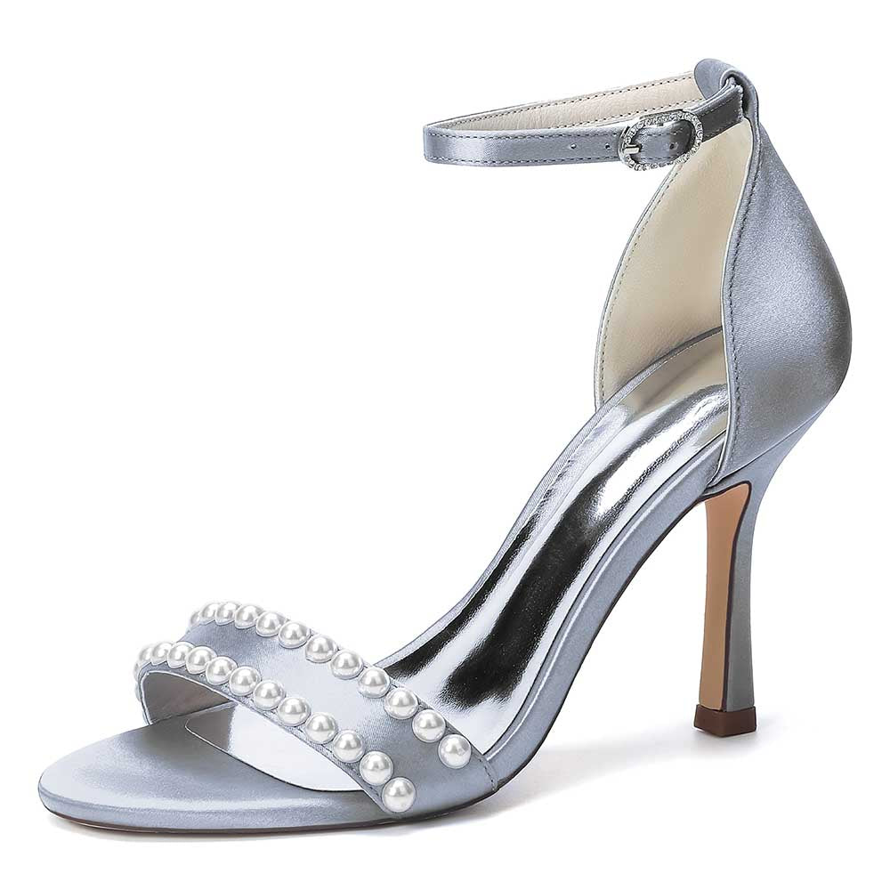 Elegant Women's Pearl Embellished Ankle Strap Stiletto High Heel Sandals - Bridal Wedding & Formal Evening Shoes