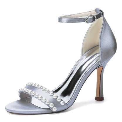Elegant Women's Pearl Embellished Ankle Strap Stiletto High Heel Sandals - Bridal Wedding & Formal Evening Shoes