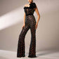 Single Shoulder Black Sequin Jumpsuit With 3D Flower Detail One Piece Suit