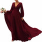 Long Sleeve V-Neck Chiffon Bridesmaid Dresses A Line Prom Dress Evening Gowns