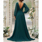 Long Sleeve V-Neck Chiffon Bridesmaid Dresses A Line Prom Dress Evening Gowns