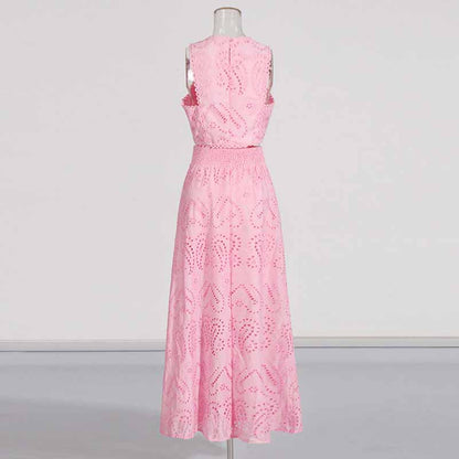 Sleeveless Embroidered Two Piece Long Skirt Suit