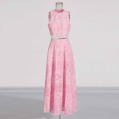 Sleeveless Embroidered Two Piece Long Skirt Suit