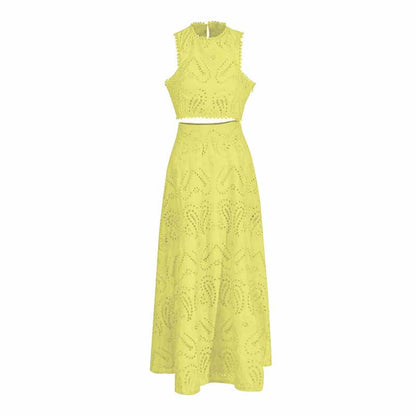 Sleeveless Embroidered Two Piece Long Skirt Suit