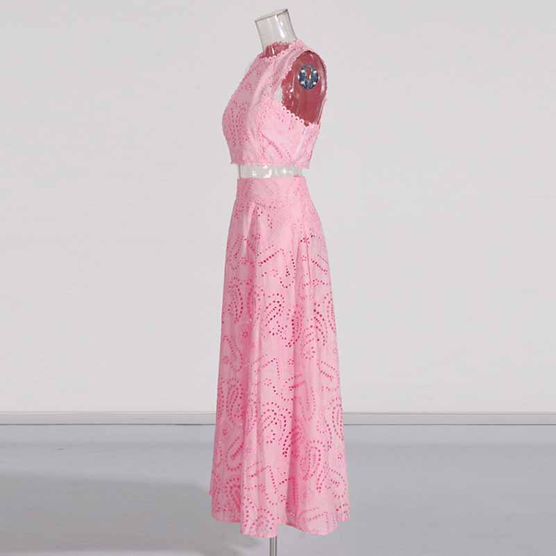 Sleeveless Embroidered Two Piece Long Skirt Suit