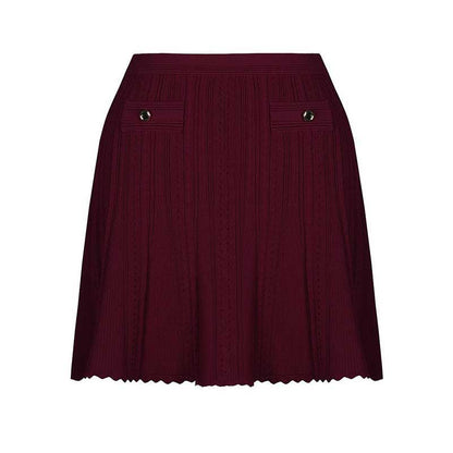 Sleeveless Knit Crop Top Skirt Suit With Cardigan Jacket 3 Pieces Set in Wine Red