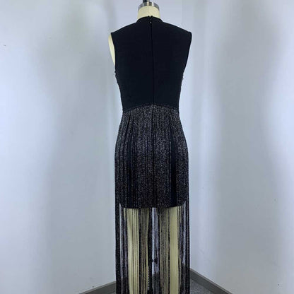 Sleeveless Metallic Fringe Bandage Dress Women’s Bodycon Evening Gown
