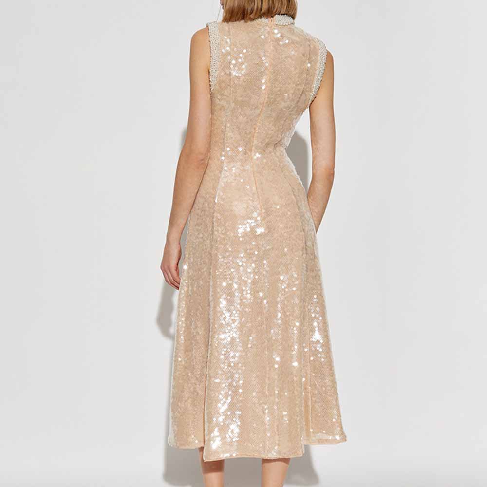 Sleeveless Midi Sequin Dress With Pearl Appliques