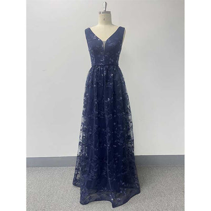 Sleeveless Sequin V-Neck Long Prom Dress Event Dress Wedding Ball Gown Dress