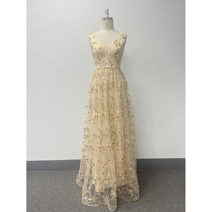 Sleeveless Sequin V-Neck Long Prom Dress Event Dress Wedding Ball Gown Dress