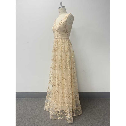 Sleeveless Sequin V-Neck Long Prom Dress Event Dress Wedding Ball Gown Dress