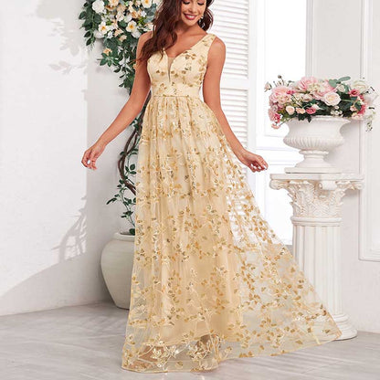 Sleeveless Sequin V-Neck Long Prom Dress Event Dress Wedding Ball Gown Dress