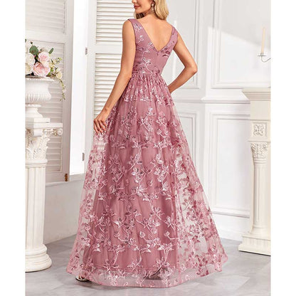 Sleeveless Sequin V-Neck Long Prom Dress Event Dress Wedding Ball Gown Dress