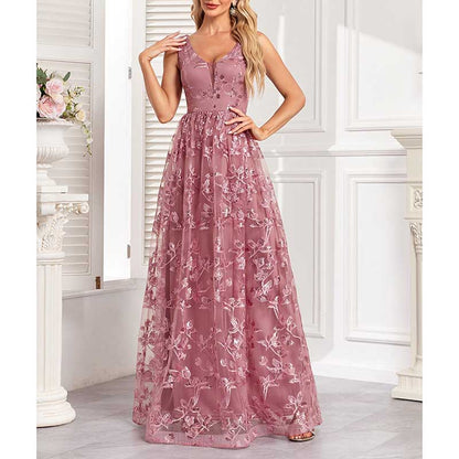 Sleeveless Sequin V-Neck Long Prom Dress Event Dress Wedding Ball Gown Dress