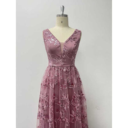 Sleeveless Sequin V-Neck Long Prom Dress Event Dress Wedding Ball Gown Dress