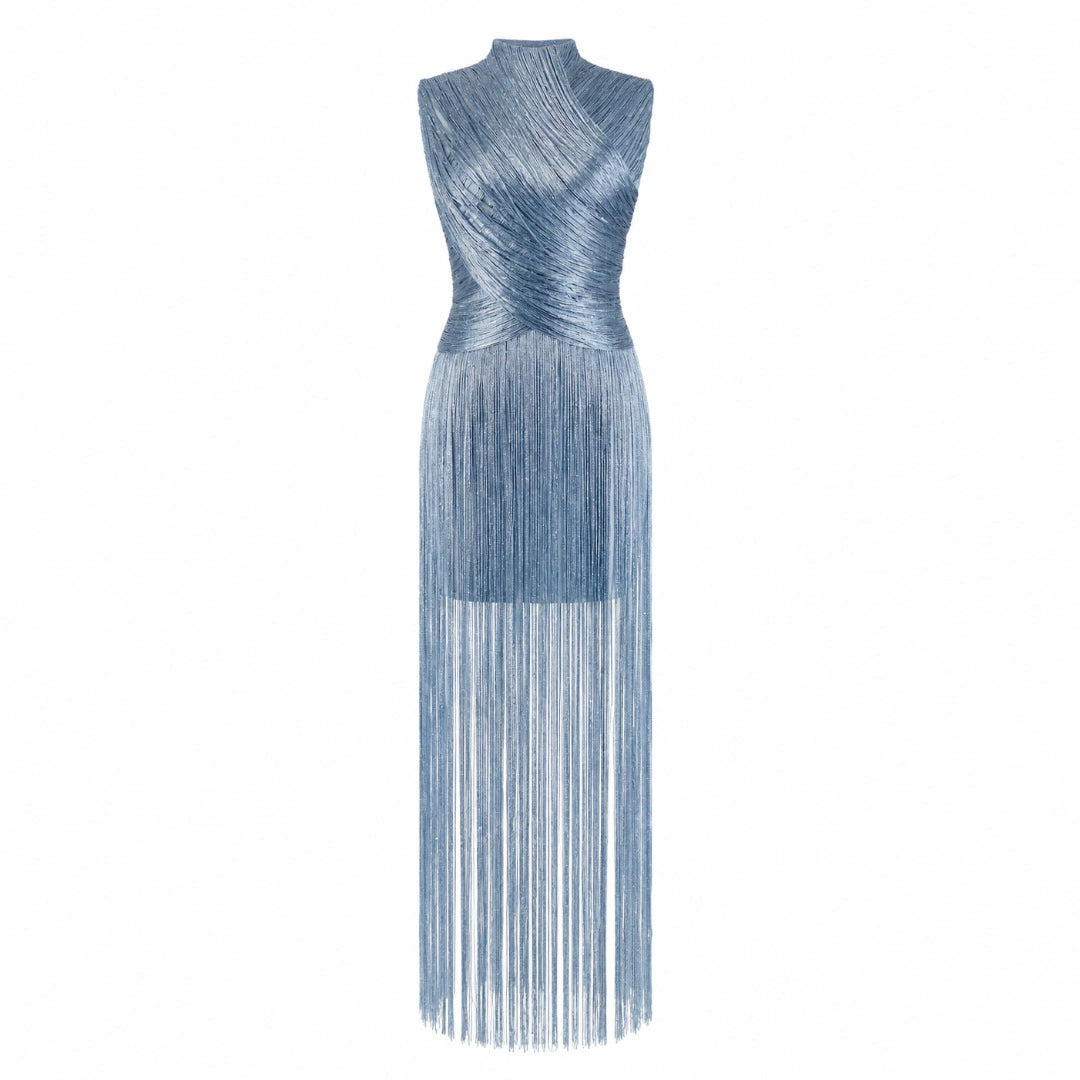 Sleeveless Metallic Fringe Bandage Dress Women’s Bodycon Evening Gown