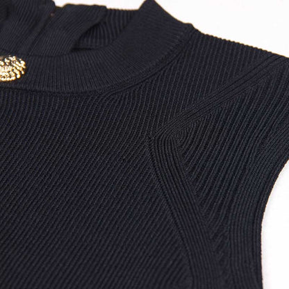 Sleveless Hollowed-Standard Collar Knit Midi Dresses