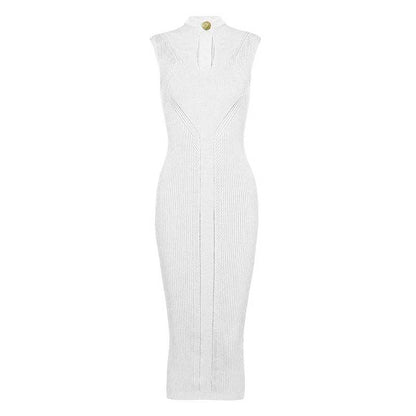 Sleveless Hollowed-Standard Collar Knit Midi Dresses