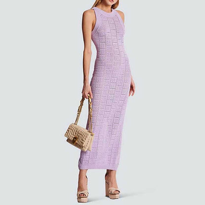 Sleveless Knitted Halter-Neck Midi Dresses