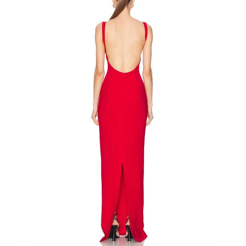 Slinky red knit dress with open back