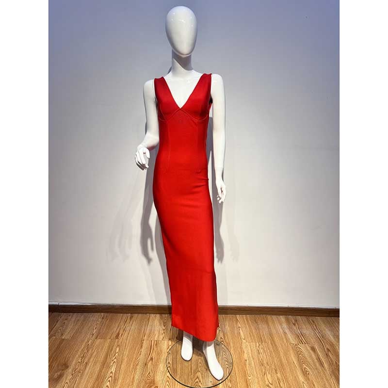 Slinky red knit dress with open back